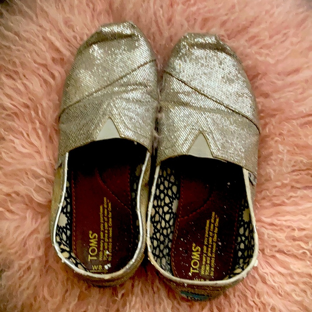 Toms silver glitter flats